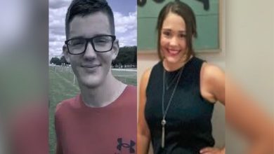 Mother begged her 17-year-old son, who killed his father last year, to let her go as he dragged her by the hair inside the home moments before he stabbed her in the neck, killing her; son arrested