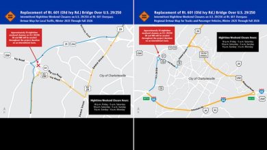 Overnight weekend detours planned for U.S. 29/250 traffic during Route 601 bridge construction work in Albemarle County