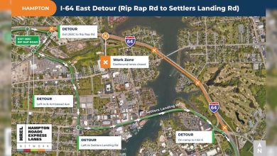 VDOT announces overnight closure of I-64 east in Hampton for overhead sign installation